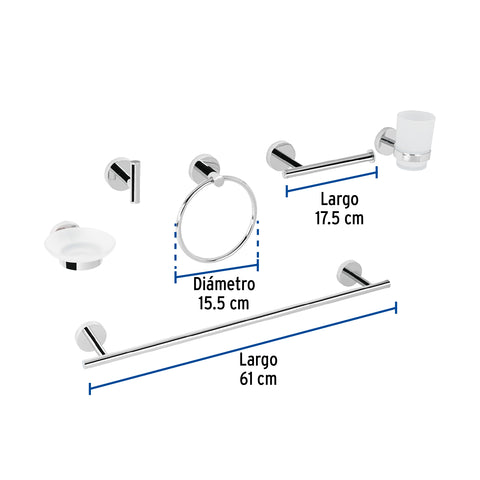 Juego de 6 accesorios para baño acabado cromo, FOSET TÚBIG | TBA-7000 | 47973