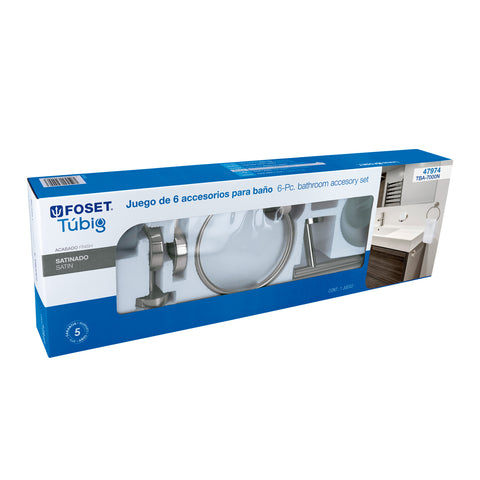 Juego de 6 accesorios para baño acabado satín, FOSET TÚBIG | TBA-7000N | 47974