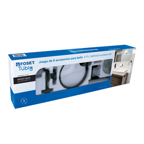 Juego de 6 accesorios para baño acabado negro, FOSET TÚBIG | TBA-7000M | 47975