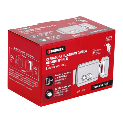 Cerradura electromecánica con botón, derecha, HERMEX | CEM-32D | 47979