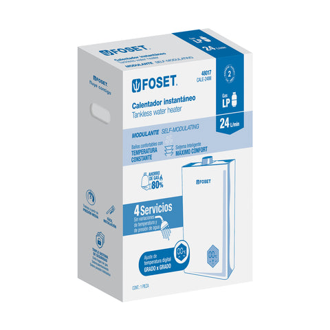Calentador instantáneo modulante, 24L, 4 serv, gas LP, FOSET | CALE-24IM | 48017