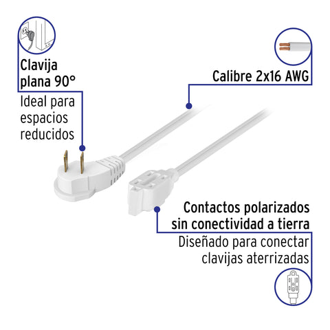 Extensión eléctrica doméstica 8 m clavija plana, blanca | ED-8B | 48030