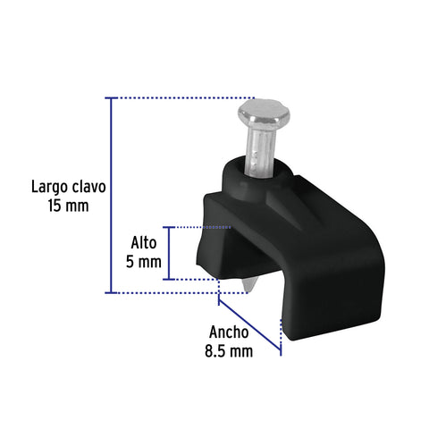 Bolsa con 20 grapas negras de 5 x 8.5 mm para cable plano | GPL-8N | 48034