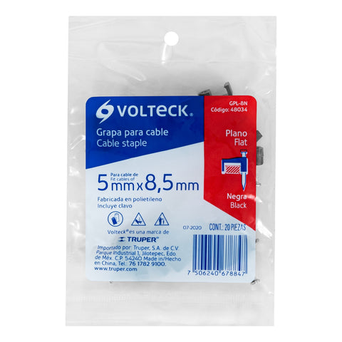 Bolsa con 20 grapas negras de 5 x 8.5 mm para cable plano | GPL-8N | 48034
