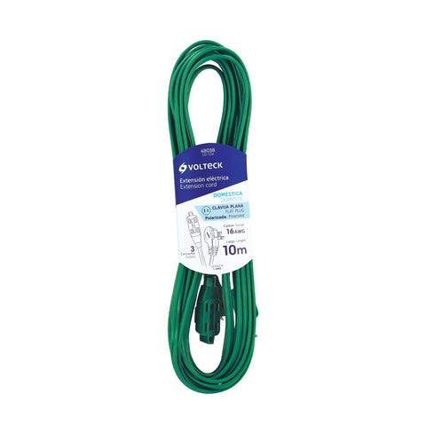 Extensión eléctrica doméstica 10 m clavija plana, verde | ED-10V | 48038