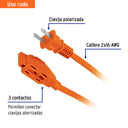Extensión eléctrica de uso rudo 4 m 2x16 AWG, Volteck | ER-4X16 | 48043