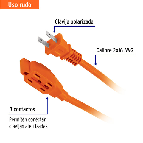 Extensión eléctrica de uso rudo 25 m 2x16 AWG, Volteck | ER-25X16 | 48050