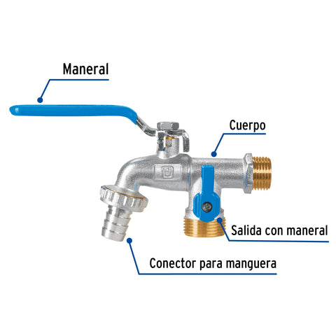 Llave de esfera doble salida 1/2' de latón, FOSET | LLED-265L | 48060