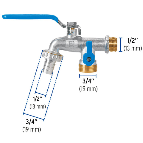 Llave de esfera doble salida 1/2' de latón, FOSET | LLED-265L | 48060