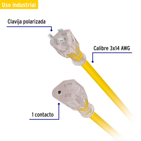 Extensión reforzada aterrizada 15 m 3x14 AWG, Volteck | ERA-15X14 | 48068