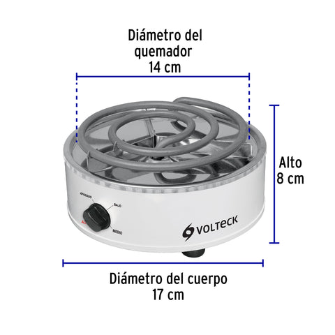 Parrilla eléctrica red. 1 quemador espiral, blanca, VOLTECK | PAEL-1R | 48125