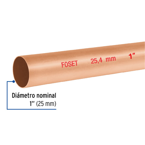 Tubo rígido de cobre 1' tipo 'N', 3m, 1.4kg, FOSET | CC-003N | 48153