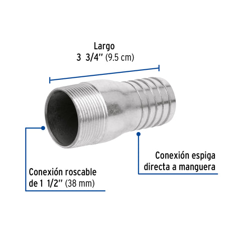 Niple de acero galvanizado 1-1/2' tipo botella, FOSET | CG-484 | 48179