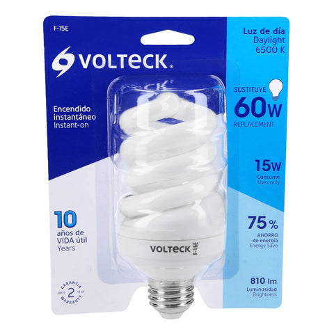 Lámpara espiral T4 15 W luz de día en blíster, Volteck | F-15E | 48212