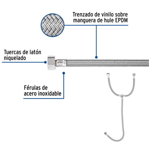 Manguera 'T' lavabo/fregadero, vinilo, 1/2'x1/2'x1/2', 55cm | FTE-55V | 48224