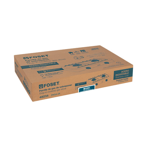 Parrilla de gas de sobreponer 2 quemadores, inox, FOSET | PAGA-2X | 48234