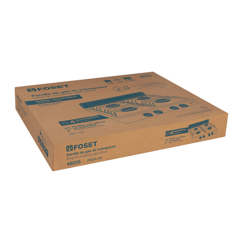 Parrilla de gas de sobreponer 4 quemadores, inox, FOSET | PAGA-4X | 48235