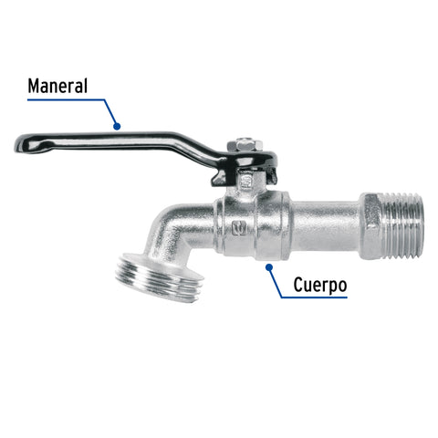 Llave de esfera de zinc 1/2', 110 g, s/adaptador, BASIC | LLE-110ZS | 48243