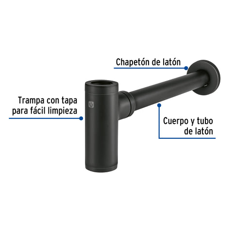 Céspol de bote minimalista 1 1/4', negro, para lavabo, FOSET | CE-212M | 48269