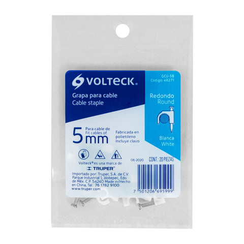 Bolsa con 20 grapas blancas de 5 mm para cable redondo | GCU-5B | 48271