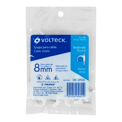 Bolsa con 20 grapas blancas de 8 mm para cable redondo | GCU-8B | 48273