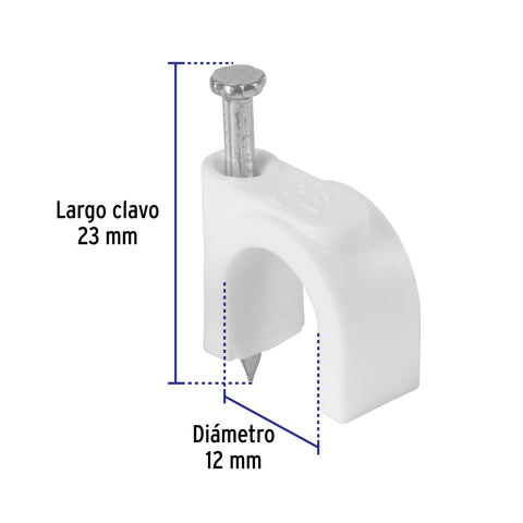 Bolsa con 20 grapas blancas de 12 mm para cable redondo | GCU-12B | 48275
