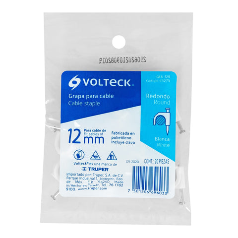 Bolsa con 20 grapas blancas de 12 mm para cable redondo | GCU-12B | 48275