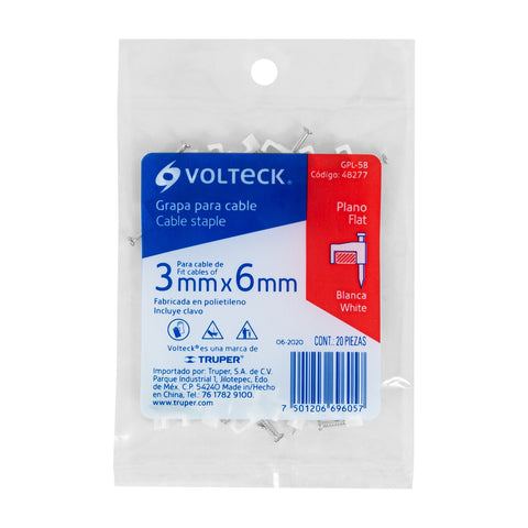 Bolsa con 20 grapas blancas de 3 x 6 mm para cable plano | GPL-5B | 48277