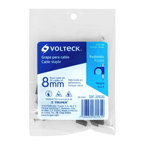 Bolsa con 20 grapas negras de 8 mm para cable redondo | GCU-8N | 48281