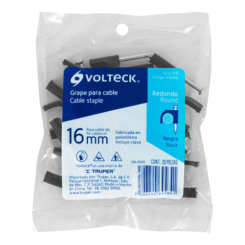 Bolsa con 20 grapas negras de 16 mm para cable redondo | GCU-16N | 48284