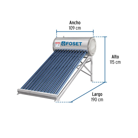 Calentador solar de agua, 12 tubos, 150L, 4 personas, FOSET | CALE-12S | 48287