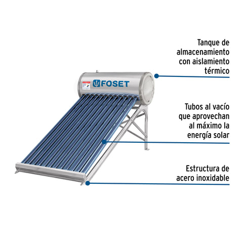 Calentador solar de agua, 12 tubos, 150L, 4 personas, FOSET | CALE-12S | 48287