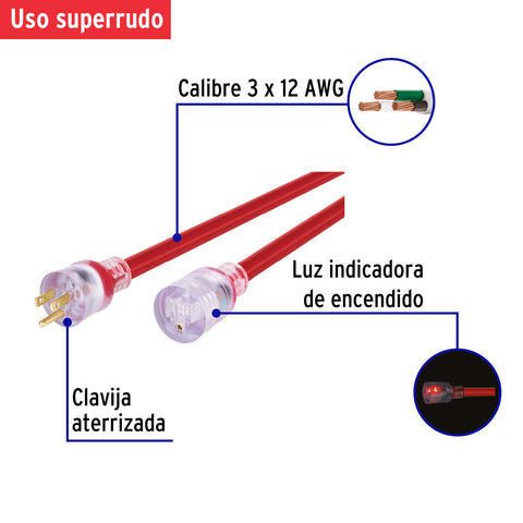 Extensión de uso súper rudo aterrizada 8 m. calibre 12 | ERA-8X12 | 48299