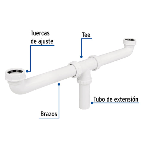 Céspol doble 1-1/2', s/contra, polipropileno, para fregadero | CED-11 | 48338