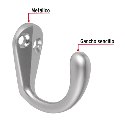 Gancho sencillo tipo perchero, cromo mate, HERMEX | PEPU-03 | 48352