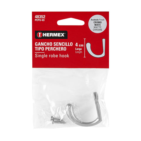 Gancho sencillo tipo perchero, cromo mate, HERMEX | PEPU-03 | 48352