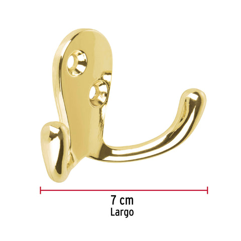 Gancho doble tipo perchero, latón brillante, HERMEX | PEPU-21 | 48356