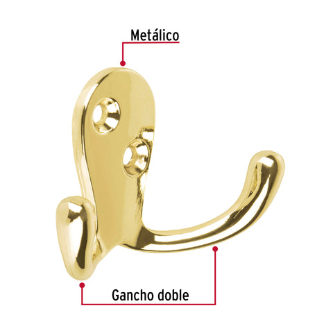 Gancho doble tipo perchero, latón brillante, HERMEX | PEPU-21 | 48356