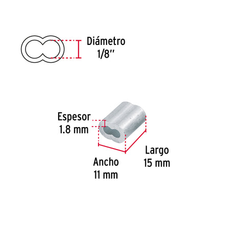 Bolsa con 50 casquillos dobles de aluminio, 1/8', FIERO | CAD-1/8 | 48365