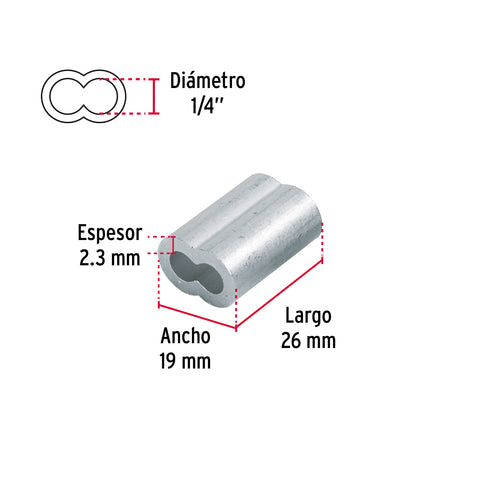 Bolsa con 50 casquillos dobles de aluminio, 1/4', FIERO | CAD-1/4 | 48367