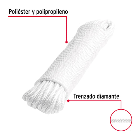 Piola de poliéster diamante de 6mmx15m blanca, madeja, FIERO | PIO-615P | 48394