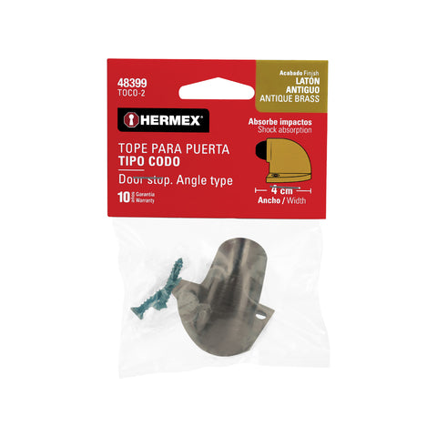Tope tipo codo para puerta, acabado latón antiguo, HERMEX | TOCO-2 | 48399