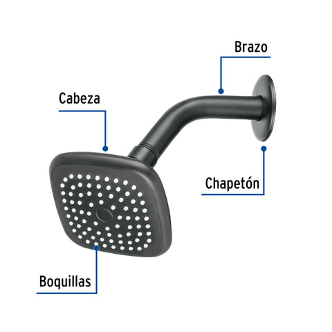 Regadera cuadrada 3-3/4' brazo y chapetón, negro, BASIC | R-401M | 48420