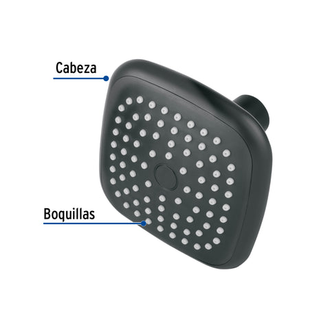 Regadera cuadrada de ABS 3-3/4' sin brazo, negro, BASIC | R-401SM | 48421