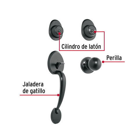 Jaladera y perilla, Lugo llave-llave, negro, HERMEX | CEP-62PJ | 48436