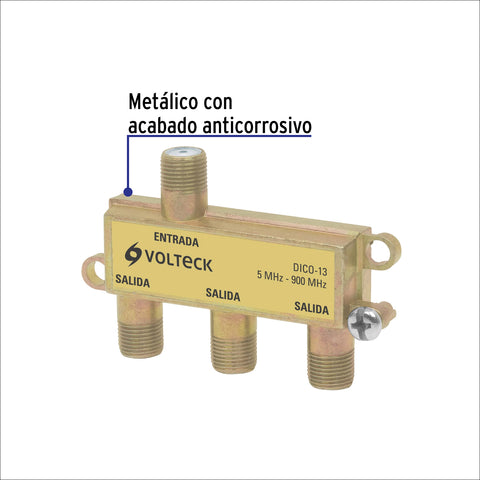 Divisor coaxial de 1 entrada y 3 salidas, Volteck | DICO-13 | 48476