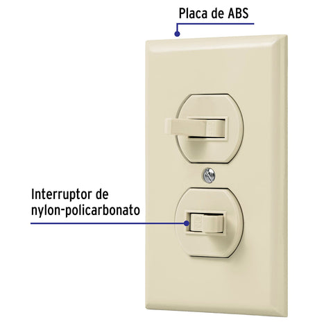 Placa armada 2 interruptores sencillo, línea Standard,marfil | PA-APDO-S | 48492