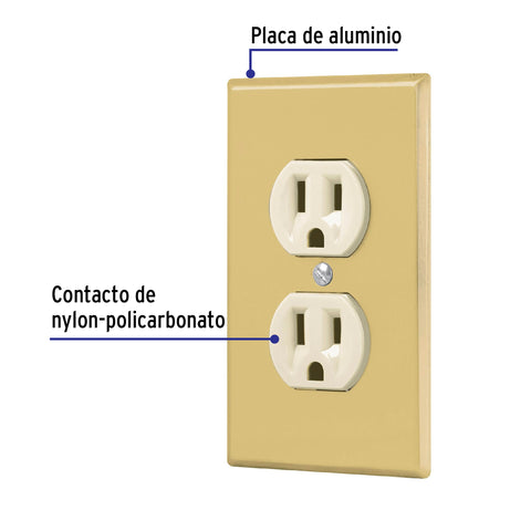 Placa armada 2 contactos polarizados,línea Standard,aluminio | PA-CODO-SA | 48494