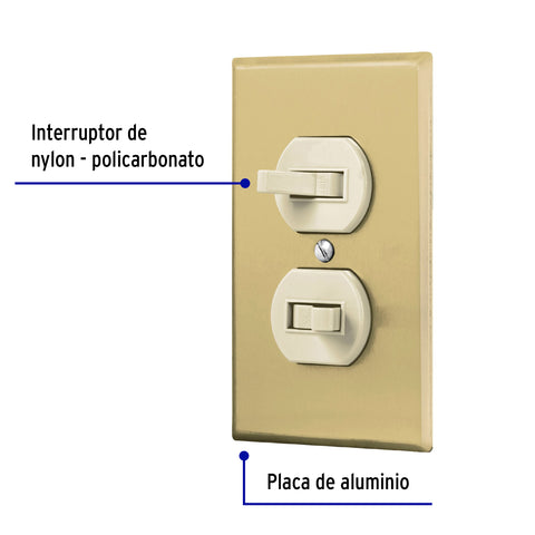 Placa armada 2 interruptor sencillo, línea Standard,aluminio | PA-APDO-SA | 48498