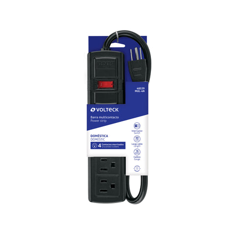 Multicontacto doméstico con 4 entradas, negro, VOLTECK | MUL-4N | 48539